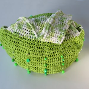 Crochet Green Hobo Bag With Beads, Long Strap Shoulder Bag, Reusable Market Bag, Handmade Tote, Hot Green Purse, Green Fashion