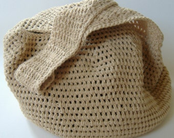 Crochet Hobo Bag – Light Tan Cotton Beach Tote, Large Market Purse