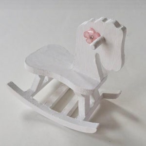 White Mini Rocking Horse, 5-Inch Painted Horse Rocker, Country Style Decor, Rocking Horse For Doll