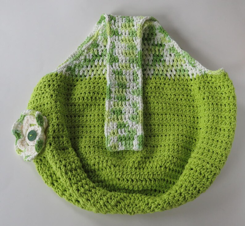 Crocheted Bright Green Hobo Bag With Flower Long Strap Handmade Hobo Bag Cotton Tote Crochet Purse Hobo Style Bag Hobo Bag Tote