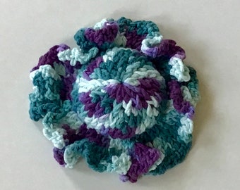 Crocheted Pot Lid Grabber Hat, Purple Variegated Pot Holder, 5 inches Diameter, Washable, Gift For Cook