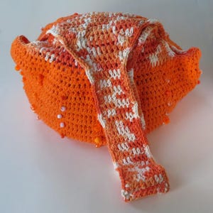 Orange Hobo Bag With Beads, Long Strap Shoulder Bag, Reusable Market Tote, Handmade Crossbody Purse, Orange Fashion