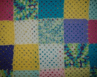 Crocheted Blanket With Granny Squares 40”x50”, Multicolored Afghan, Handmade Throw