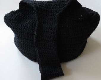 Crocheted Black Hobo Bag, Long Strap Shoulder Bag, Handmade Black Crossbody Purse, Reusable Market Bag, Gift For Friend