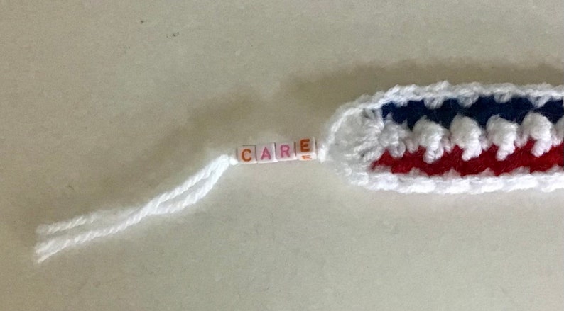Crocheted Bookmark With Beaded Words 9”x1.5”, Red, White, Blue, Gift ...
