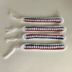 Crocheted Bookmark With Beaded Words 9”x1.5”, Red, White, Blue, Gift For Reader