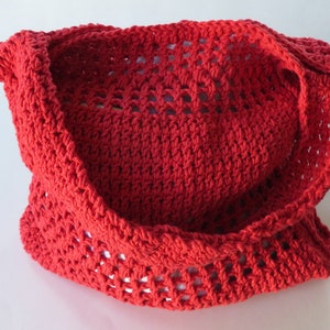 Crochet Red Take Along Tote, 12-Inch Cotton Purse, Crochet Handbag, Handmade Shoulder Bag, Red Fashion, Gift For Her