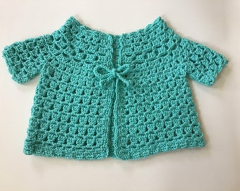 Green Crocheted Little Girl Cardigan, Handmade Sweater