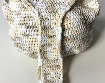 Crocheted Cotton Hobo Bag, Handmade Beige Shoulder Bag 30”x19”