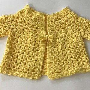 Yellow Crocheted Little Girl Cardigan, Handmade Sweater