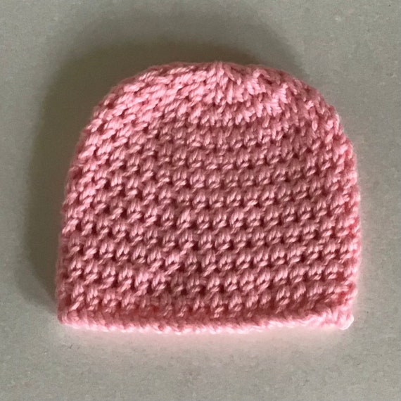 Crochet Light Pink Baby Hat, Fits Preemie or Small Baby, Doll Hat