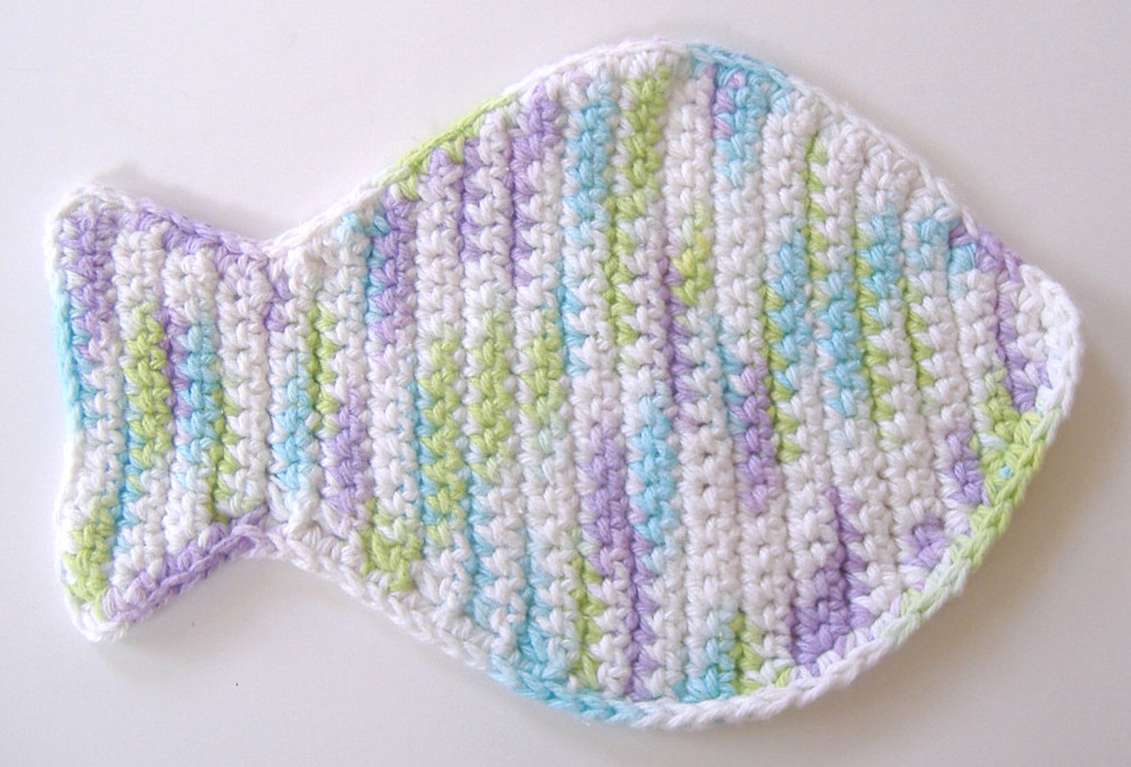 Crocheted Cotton Fish Dishcloth, Pastel Kitchen Cleaning Rag, Choose ...