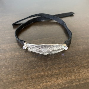 Silver Leaf Leather Bracelet