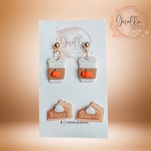 Pumpkin Spice Latte Coffee and Pumpkin Pie Polymer Clay Earring Set Handmade Fall Earrings