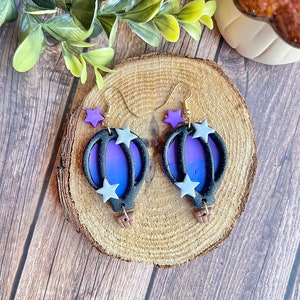 Hot Air Balloon Earrings, Air Balloon Earrings, Clay Air Balloon Earrings, Beaded Dangle Earrings, Statement Earrings, Night Sky Earrings