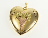 10K Two Tone Black Hills Bouquet Heart Locket Picture Pendant Yellow Gold