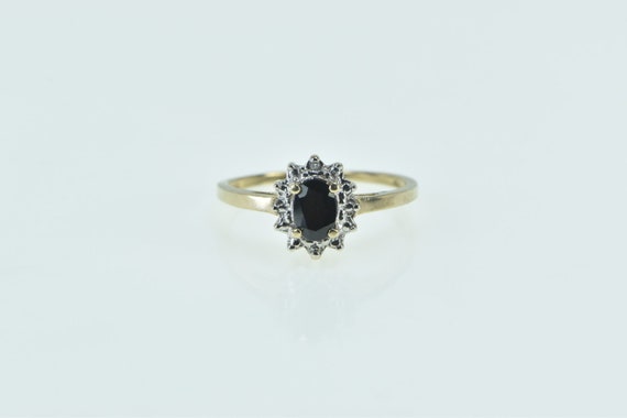 10K Oval Black Onyx Diamond Halo Statement Ring S… - image 1
