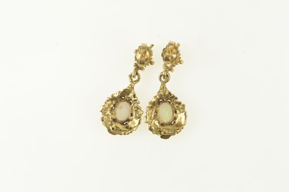 14K Vintage Oval Opal Ornate Dangle Earrings Yell… - image 2