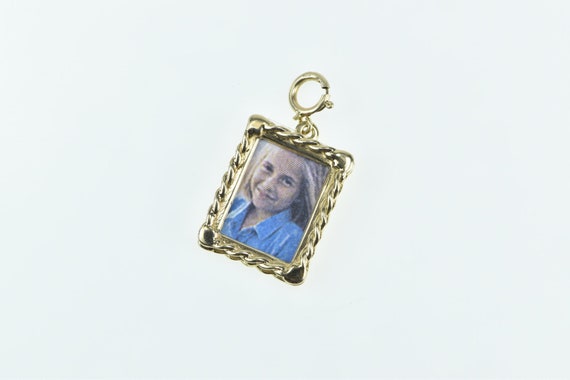 14K Picture Photo Frame Locket 2 Sided Charm/Pend… - image 1