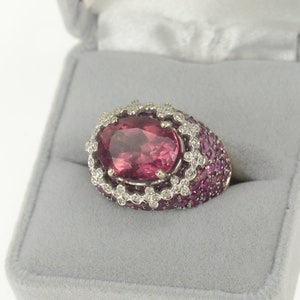 18K 13.59 Ctw Pink Tourmaline Sapphire Diamond Ring Size 7.5 Yellow Gold