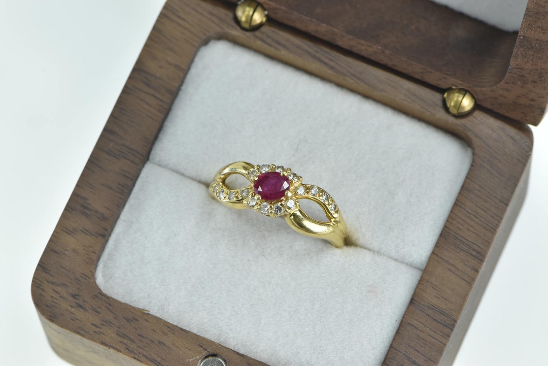 18K Natural Ruby Diamond Halo Engagement Ring Size 6.75 Yellow Gold - Etsy