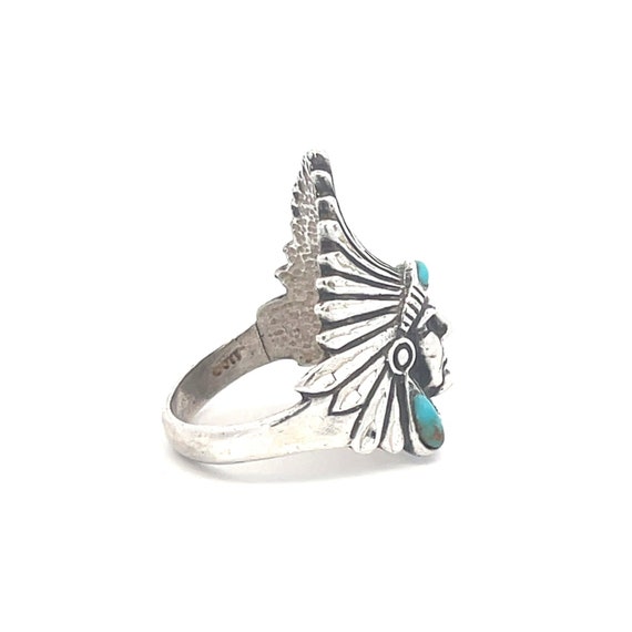 Sterling Silver Southwestern Chief Turquoise Head… - image 4