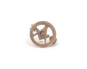 14K G Compass Square Masonic Round Lapel Pin/Brooch Yellow Gold