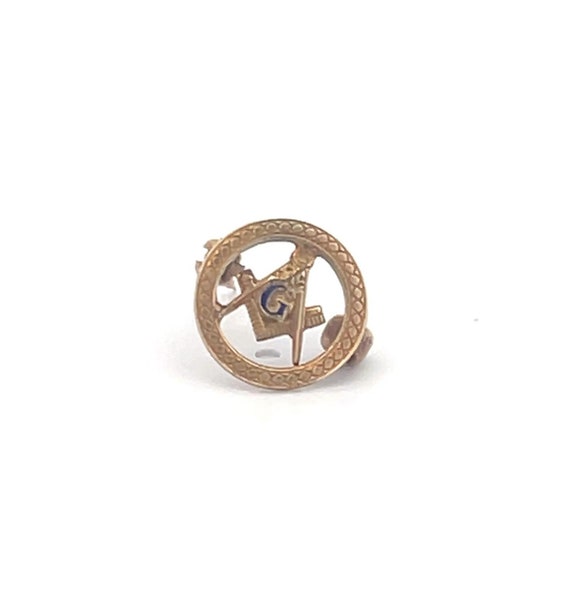 14K G Compass Square Masonic Round Lapel Pin/Brooc