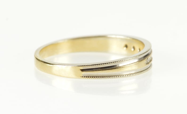 14K Two Tone Diamond Channel Inset Wedding Band Ring Size 7.75 Yellow Gold