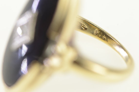 10K Black Onyx Oval Diamond Inset Vintage Ring Si… - image 3