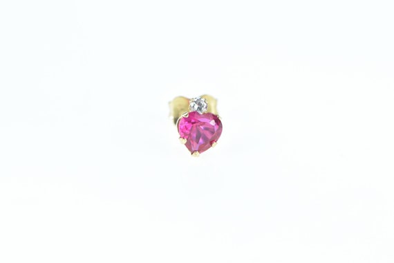 10K Heart Syn. Ruby Diamond Accent Single Stud Ea… - image 1