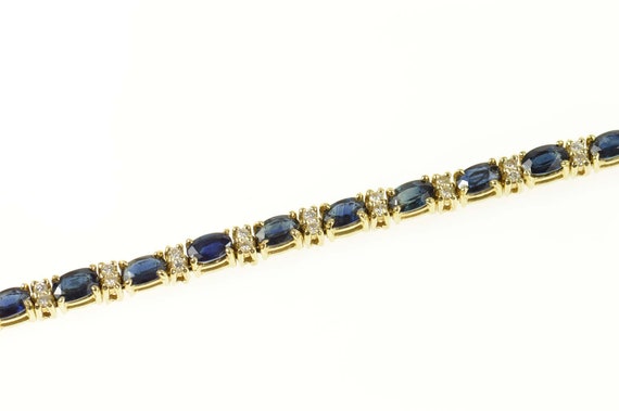 14K Oval Sapphire Diamond Accent Tennis Bracelet … - image 2
