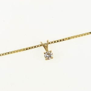14K 0.10 Ct Diamond Solitaire Box Chain Necklace 18.25" Yellow Gold