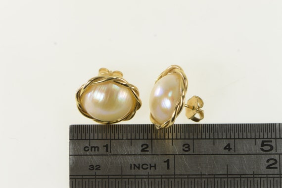 Buy 14K 12.3mm Pearl Twist Trim Vintage Stud Earrings Yellow Gold