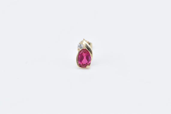 10K Oval Syn. Ruby Diamond Accent Single Stud Ear… - image 1