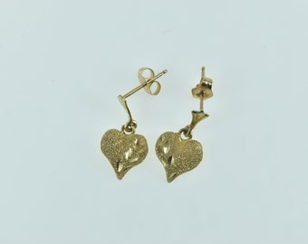 14K Textured Diamond Cut Heart Love Symbol Earrings Yellow Gold