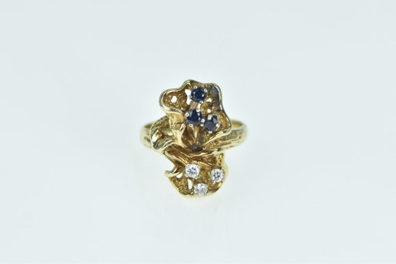 14K Vintage Diamond Sapphire Floral Cluster Ring … - image 1