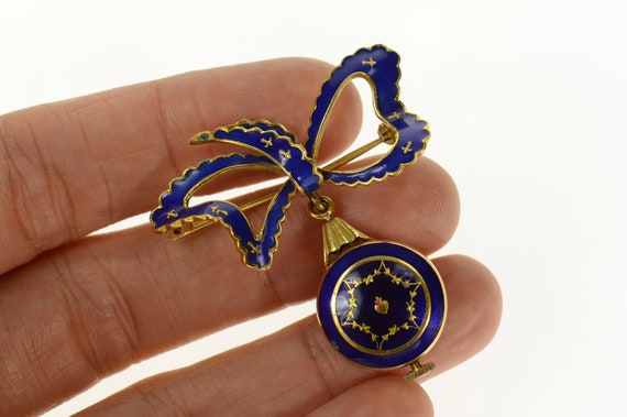 18K Altair Ornate Victorian Blue Enamel Watch Bow… - image 5