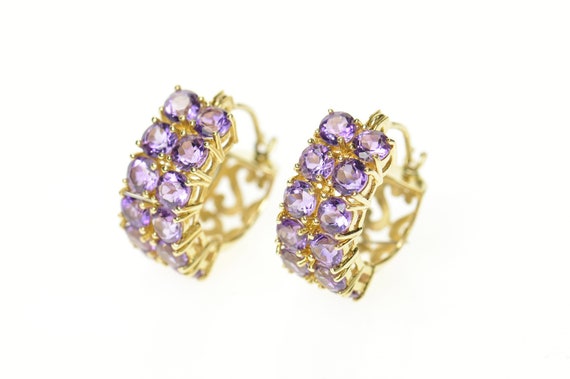 14K Squared Amethyst Patterned Statement Hoop Earr