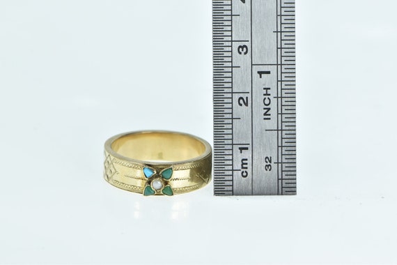 14K Victorian Seed Pearl Turquoise Flower Ring Si… - image 4