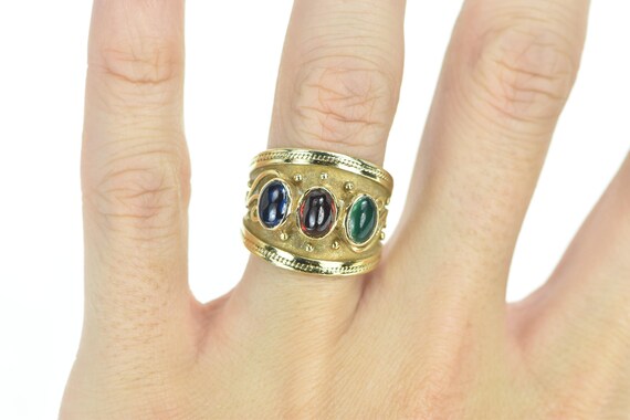 14K Syn. Emerald Garnet Syn. Sapphire Band Ring S… - image 5