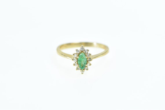 14K Marquise Emerald Diamond Engagement Ring Size… - image 1