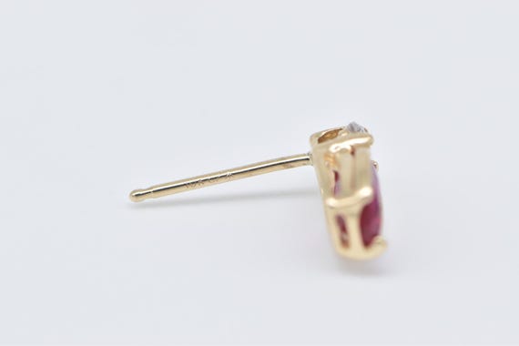 10K Oval Syn. Ruby Diamond Accent Single Stud Ear… - image 3