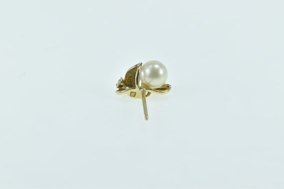 14K 5.3mm Pearl Diamond Accent Single Earring Yel… - image 2