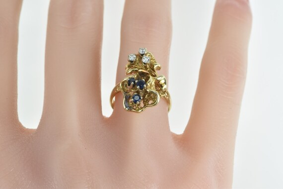 14K Vintage Diamond Sapphire Floral Cluster Ring … - image 5