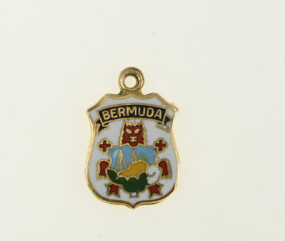 10K Bermuda Vintage Enamel Crest Charm/Pendant Ye… - image 1