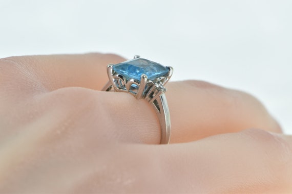 14K Emerald Cut Blue Topaz Diamond Accent Ring Si… - image 6