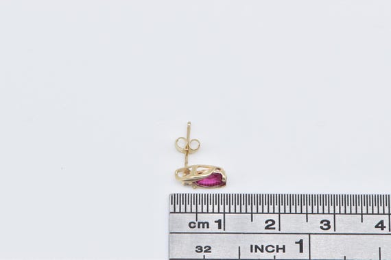 10K Oval Syn. Ruby Diamond Accent Single Stud Ear… - image 4