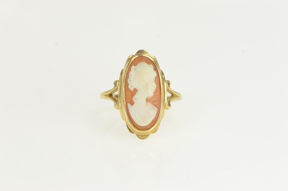 14K Oval Carved Shell Cameo Statement Ring Size 9… - image 1