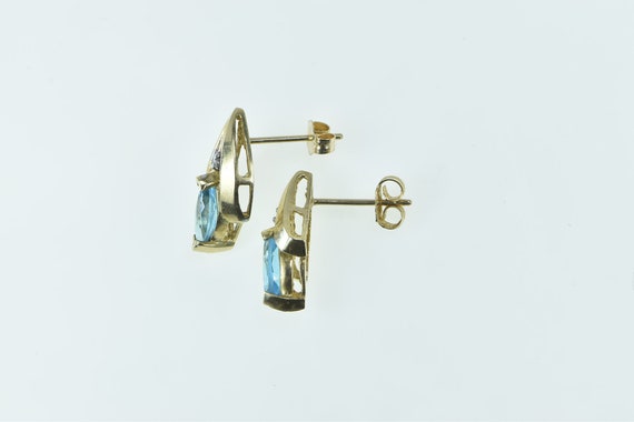 10K Marquise Blue Topaz Diamond Vintage Earrings … - image 2